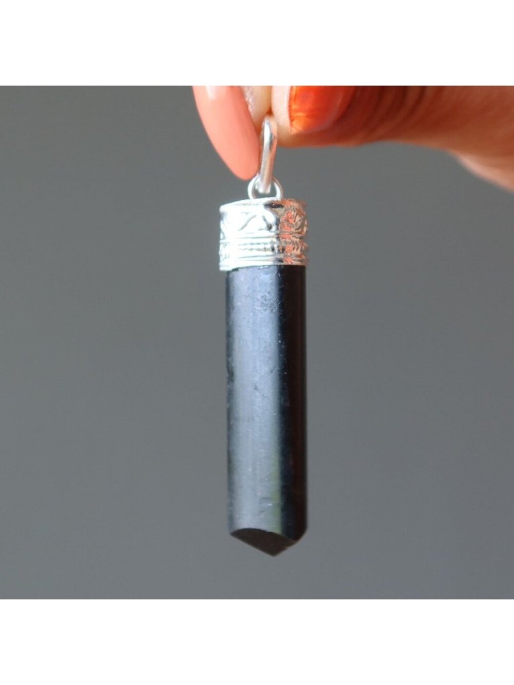 Black Tourmaline Pendant Protection Point Silver Gemstone Charm
